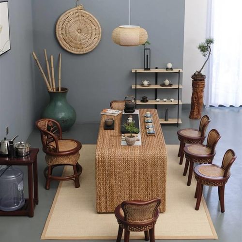 极速藤编织阳台茶桌椅组合家用小茶台茶艺桌简约实木W泡茶桌竹转