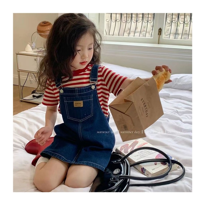 极速001套装儿童背带裤短裤套B装男童女童牛仔裤牛仔短裤夏季薄款