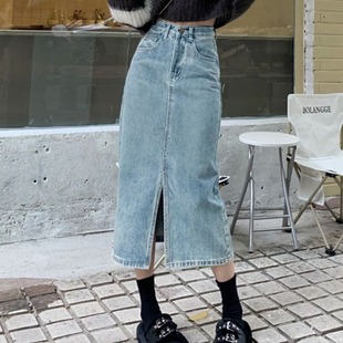极速Denim Skirts Wonmen Slit Vintage Fashion Spring High Wai