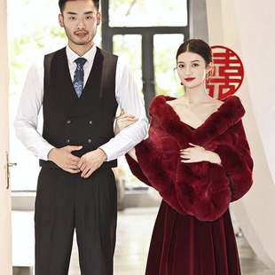 新品披肩婚礼新娘冬礼服外搭秋冬敬酒服H外披冬天结婚新款毛毛晚