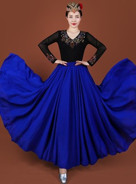 极速720度g大摆裙舞蹈裙红色舞蹈服古典半身裙飘逸跳舞裙维族舞演