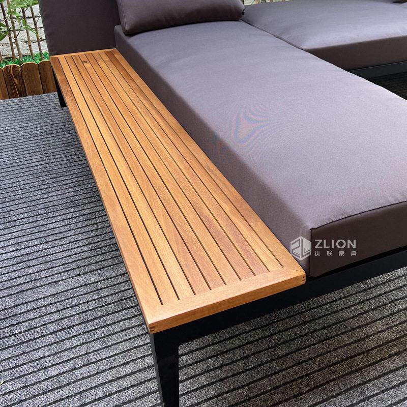 户外铝合金沙发庭院花园 贵妃躺床 茶几组合民宿定制室外柚木沙发