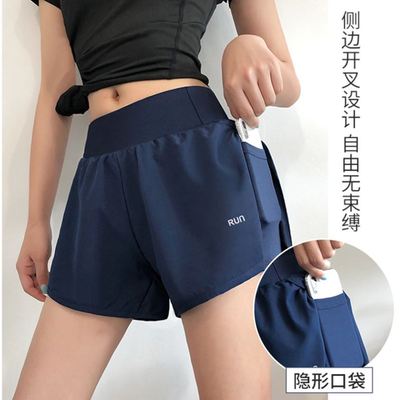 运动短裤女跑步专用防走光可放手机女款夏季假两件健身高腰瑜伽裤