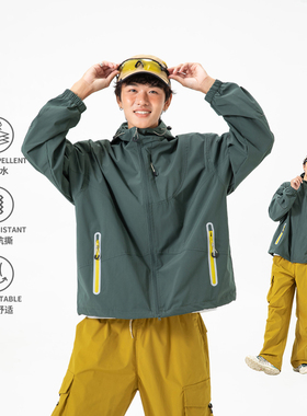 当潮马登山三防泼水冲锋衣夹克秋冬徒步撞色反光外套潮IZEXX90567