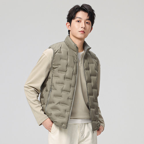 当潮马户外运动轻薄羽绒马甲男士无帽立领宽松保暖背心YYS93610