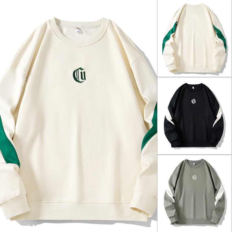 当潮马刺绣卫衣男秋装宽松休闲胖子加肥加大码男士长袖潮FKBF0611