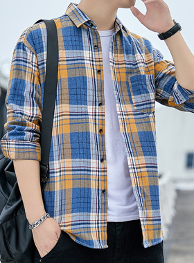 当潮马春秋季复古格子衬衫男bf港风高级感潮流长袖衬衣外套S119