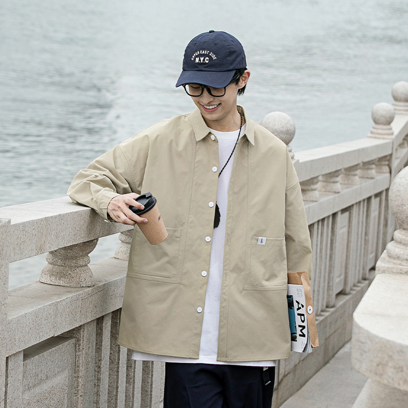 当潮马长袖衬衫男秋季潮牌日系宽松潮流衬衣休闲工装外套RS3002