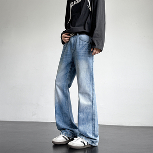 休闲裤 子工装 男女SS539 复古港风宽松直筒裤 当潮马微喇洗水牛仔裤