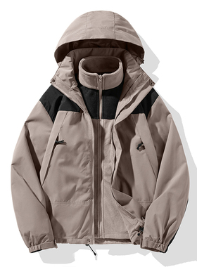 当潮马冲锋衣三合一新款登山服防风防水夹克外套男女同款JH-23658