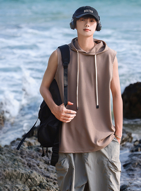 当潮马坎肩背心超大弹力柳柳条连帽衫潮流休闲无袖短袖MT-2424