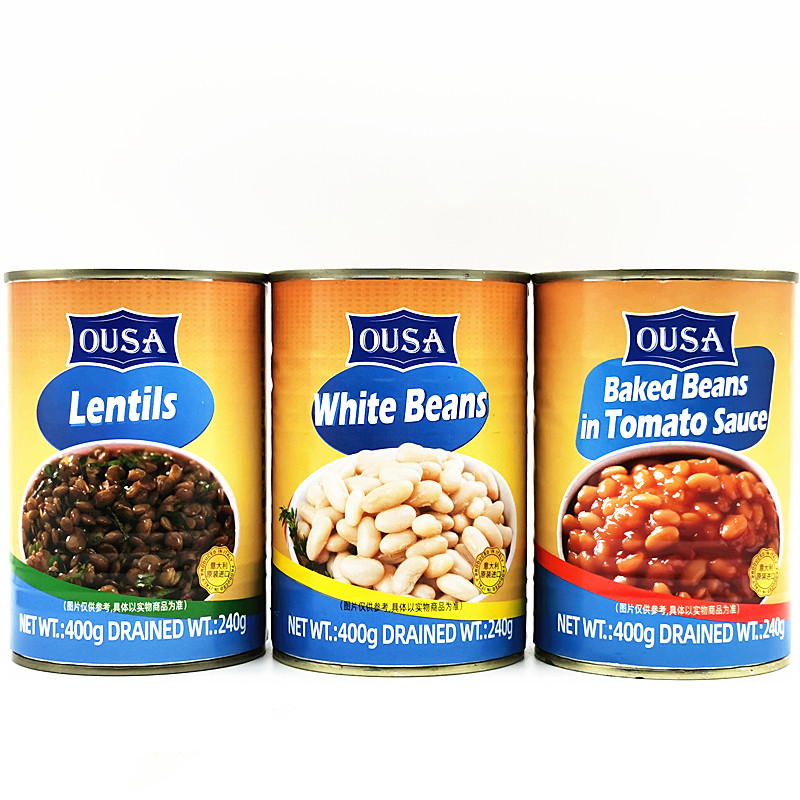 Ousa White Beans, Italian imported Ousa white Beans, green Lentils, Tomato sauce, baked Beans, canned instant food 400g thumbnail 6