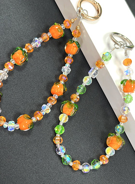 手机链柿柿如意好运橙色水晶链手机串珠DIY闪闪水晶短款挂手腕超级好看创意小清新女防摔可手提适配手机壳链