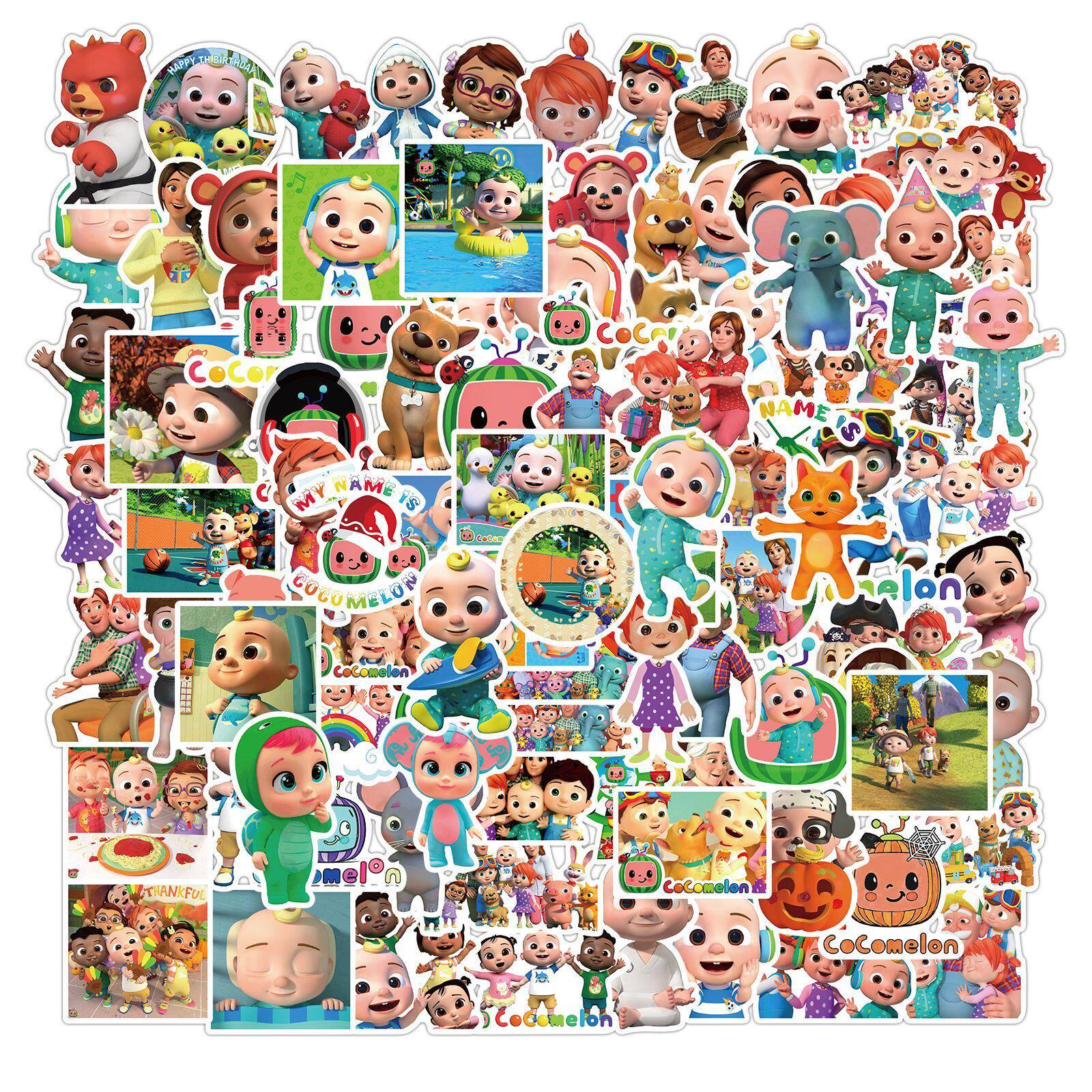 100张cocomelon儿童启蒙儿歌贴纸笔记本手帐手机壳水杯行李箱装饰