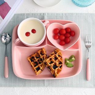 餐具 分格餐盘陶瓷套装 创意家用小孩幼儿园学生食堂儿童饭盘分隔