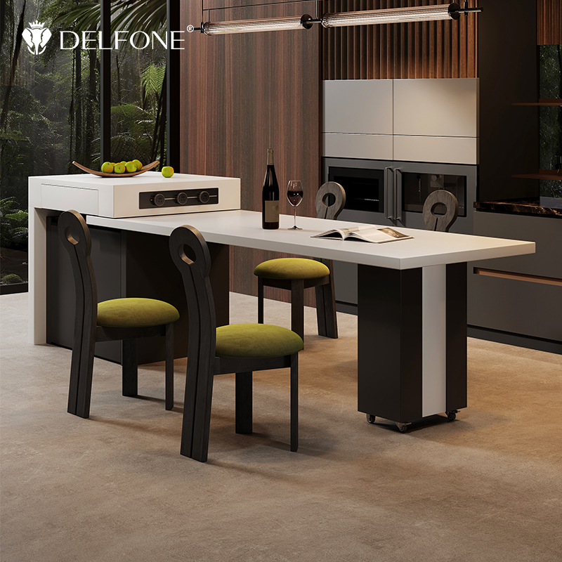 德利丰岛台餐桌一体家用可伸缩意式倒台高级岩板厨房多功能中导台