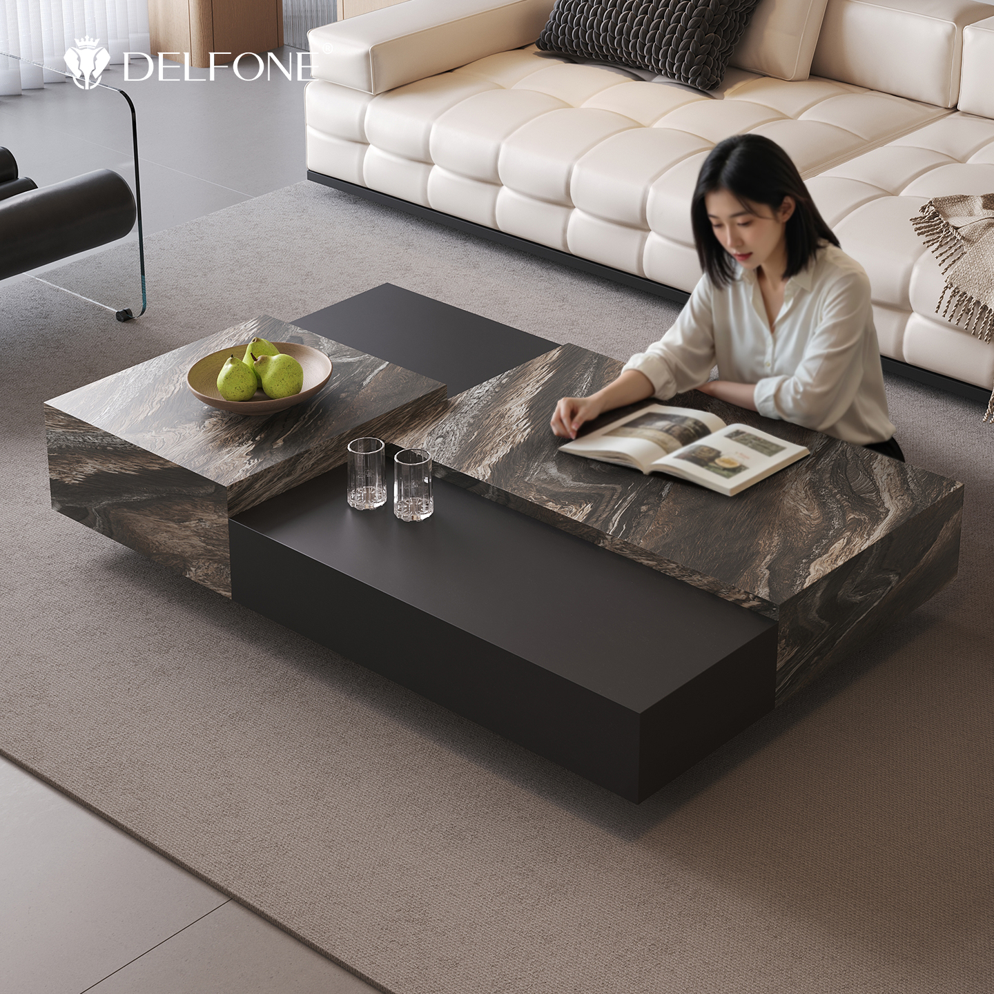 德利丰肌理大师意式轻奢岩板茶几