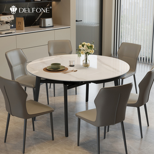 德利丰岩板餐桌折叠伸缩实木餐桌现代简约小户型家用方变圆饭桌椅