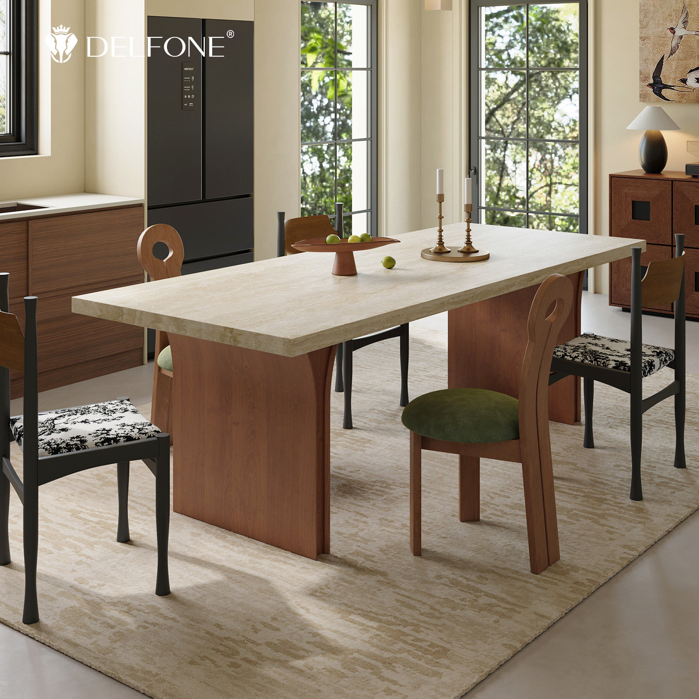 德利丰洞石岩板餐桌加厚下挂款桌面法式中古风家用长方形桌椅组合,住宅家具,岩板餐桌,淘宝优惠券,粉丝福利购,淘宝优惠卷