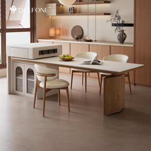 德利丰法式 中古风家用一体可伸缩岩板岛台长方形开放厨房中岛台