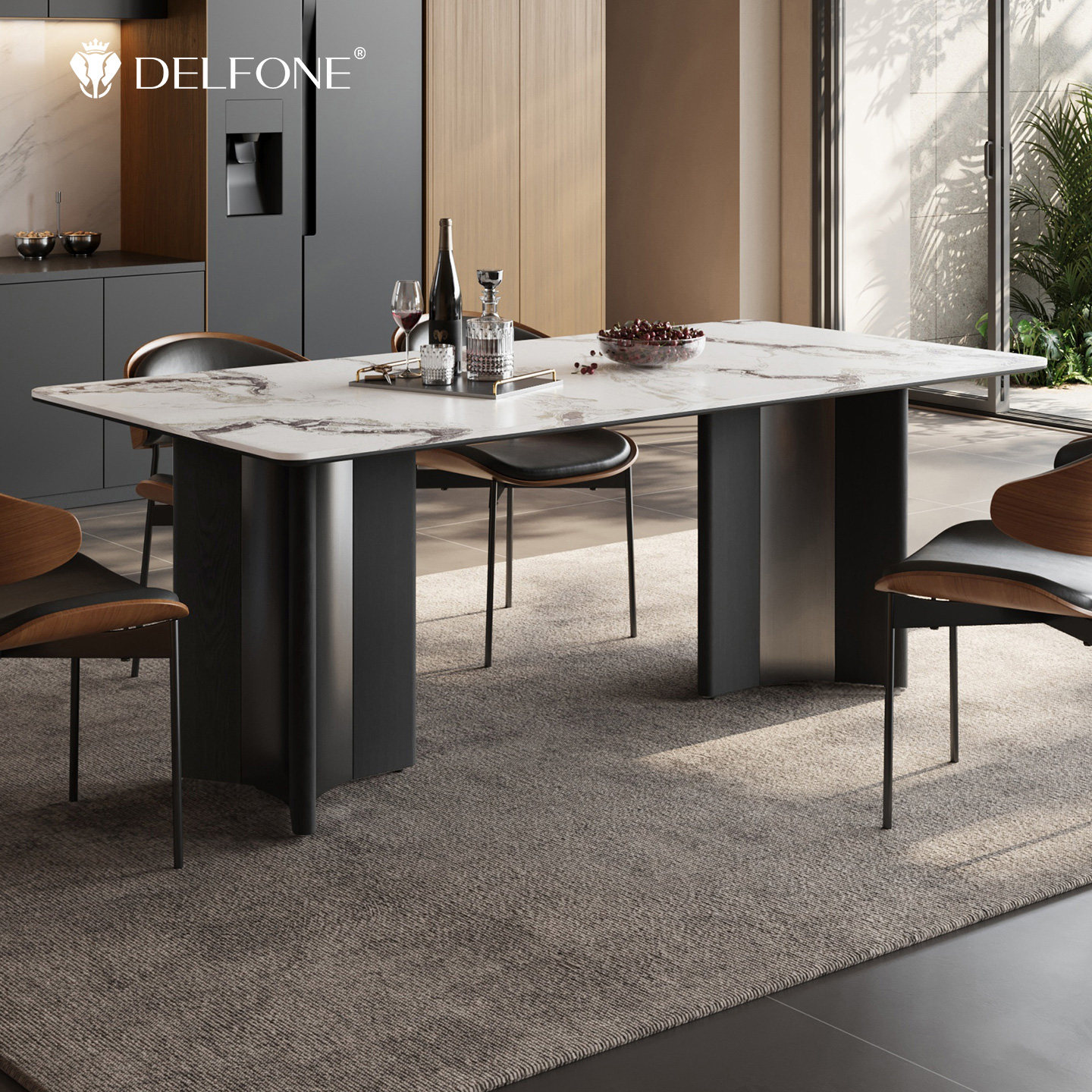德利丰肌理大师意式轻奢长岩板餐桌不锈钢底座餐椅家用餐厅组合,住宅家具,岩板餐桌,淘宝优惠券,粉丝福利购,淘宝优惠卷
