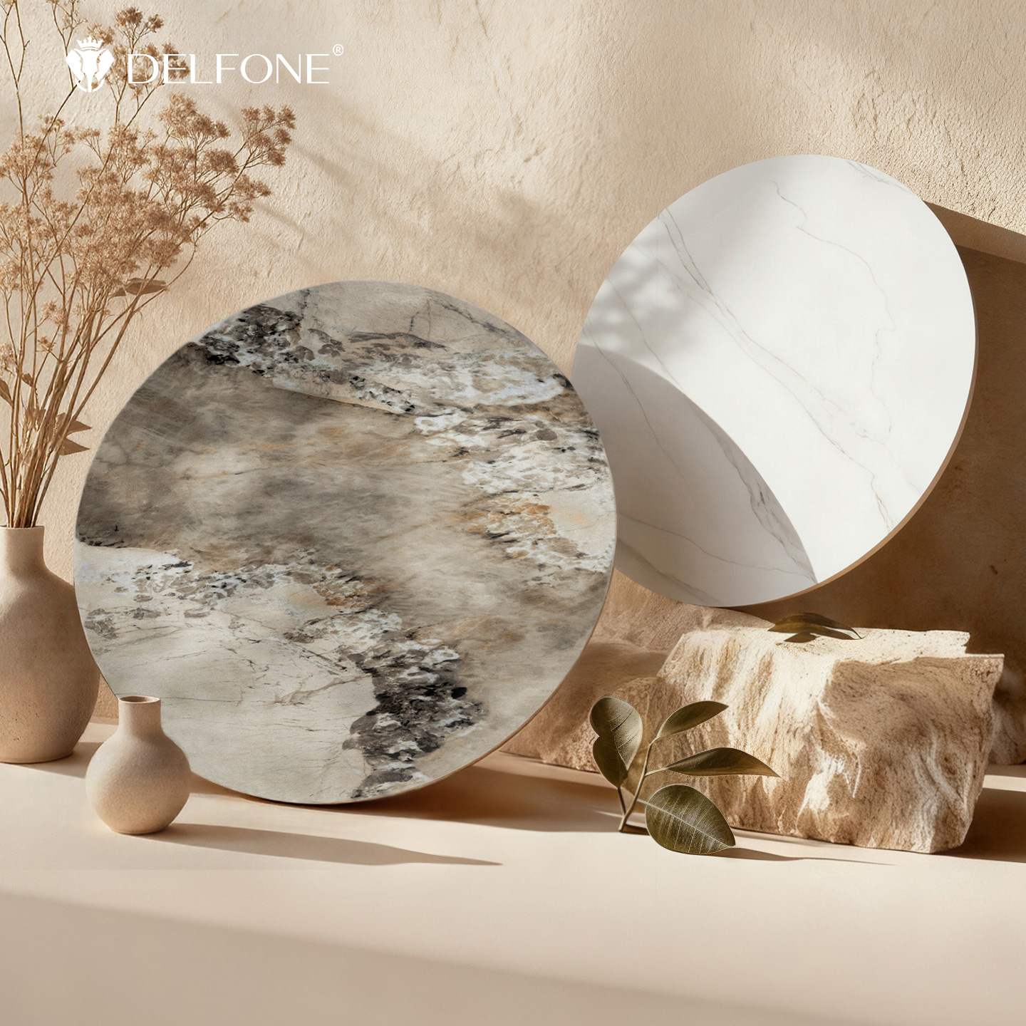 德利丰岩板圆形餐桌定制旋转转盘