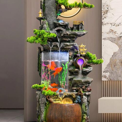 招财创意家居送礼流水摆件鱼缸客厅鱼塘美落地摆件中式开业孔雀景