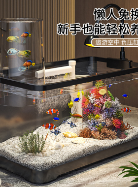 鱼缸客厅2025新款生态造景全套小型过滤制氧一体机负压金鱼水族箱