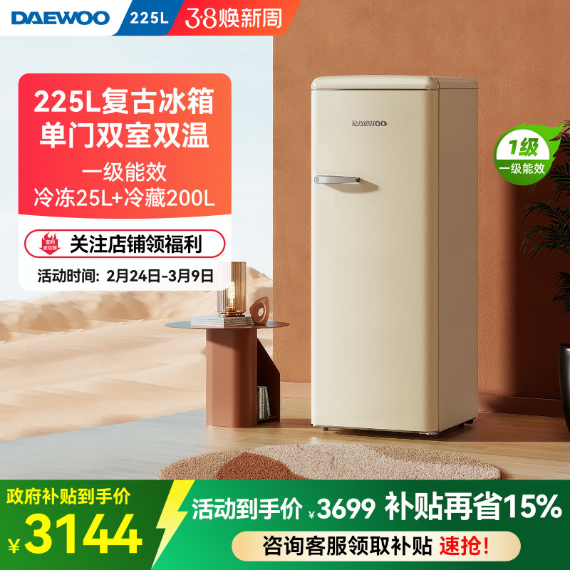 DAEWOO大宇电冰箱家用双开门冷柜节能轻音宿舍用复古小型冰箱225L - daewoo大宇猎狗专卖店出品