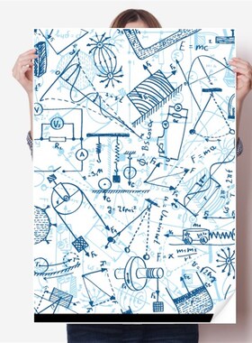 蓝色物理电磁学力学图插画海v报贴纸80x55cm墙贴纸卧室家居装饰