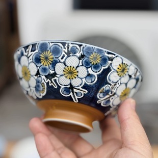 日本进口华火釉下彩高脚碗瓷碗防烫日式汤碗面碗5.5寸陶瓷餐具