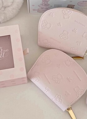 新款可爱压印小熊钱包防消磁多卡位短款钱包女款卡包韩国ins风