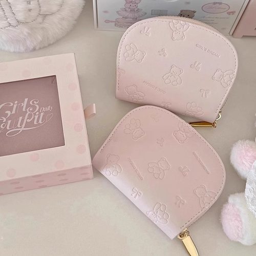 新款可爱压印小熊钱包防消磁多卡位短款钱包女款卡包韩国ins风