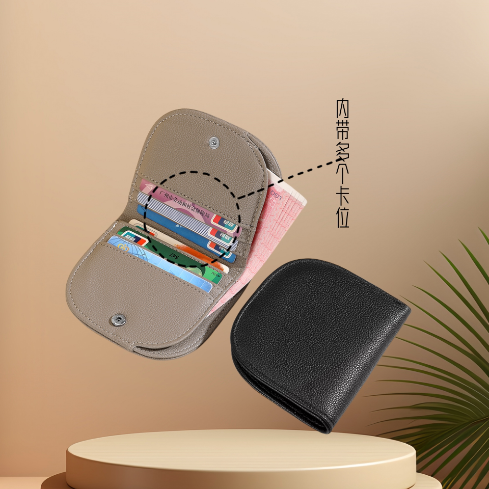 韩版真皮质感半圆迷你INS纯色学生百搭零钱包锁扣简约时尚钱包