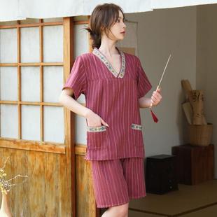 汤泉汗蒸服女款 情侣条纹桑拿服洗浴中心浴衣 纯棉2024新款 浴服男款