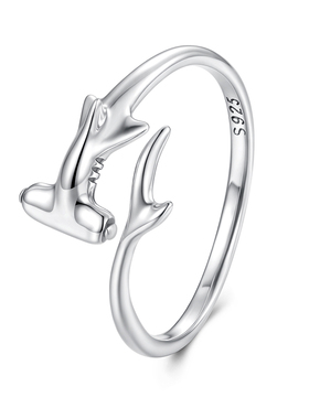 s925纯银个性锤头鲨开口戒指时尚动物可调节指环