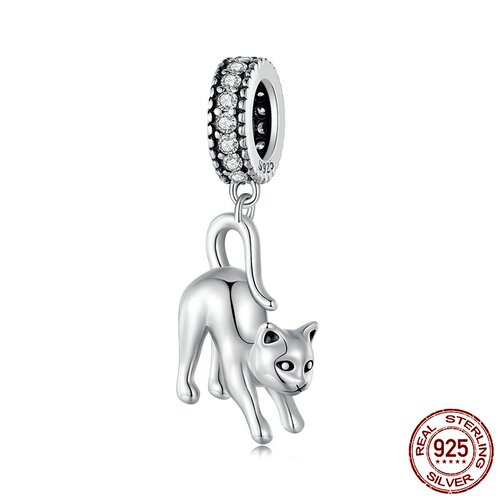 可爱俏皮猫咪diy手链项链吊坠 动物s925纯银串珠配件