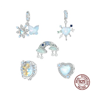 圣诞节冰雪系列diy手链串珠配件 冬季雪花s925纯银月光石珠子