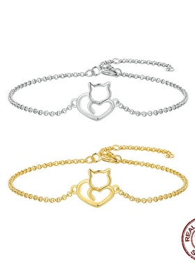 呆萌猫咪时尚纯银手链