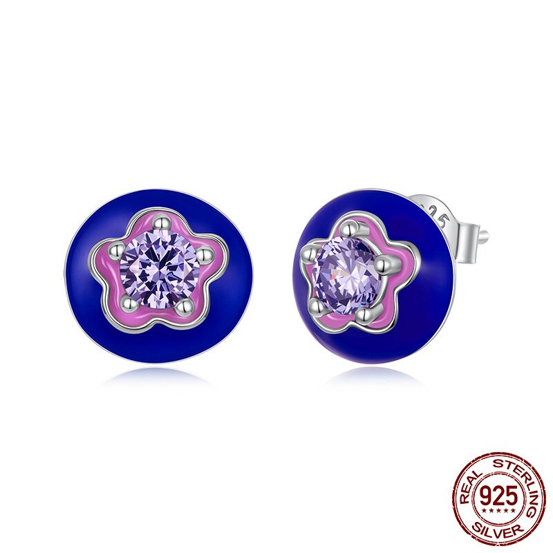 s925纯银蓝莓耳钉甜美复古优雅滴油花朵耳钉耳饰