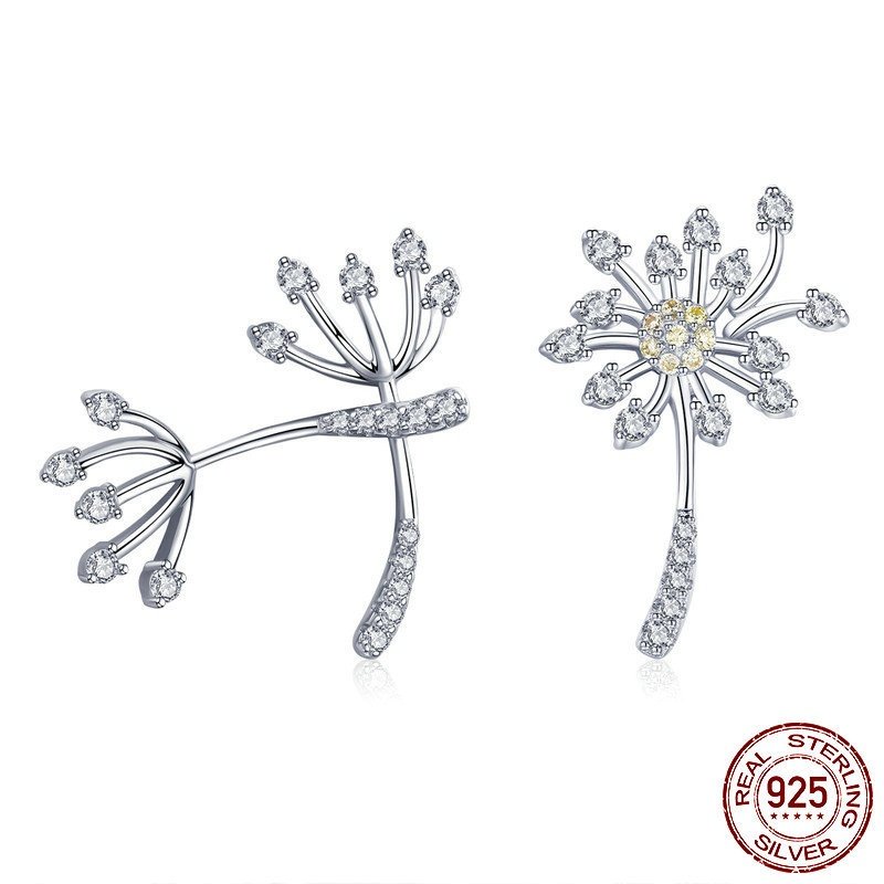 S925纯银镀白金蒲公英之恋耳钉