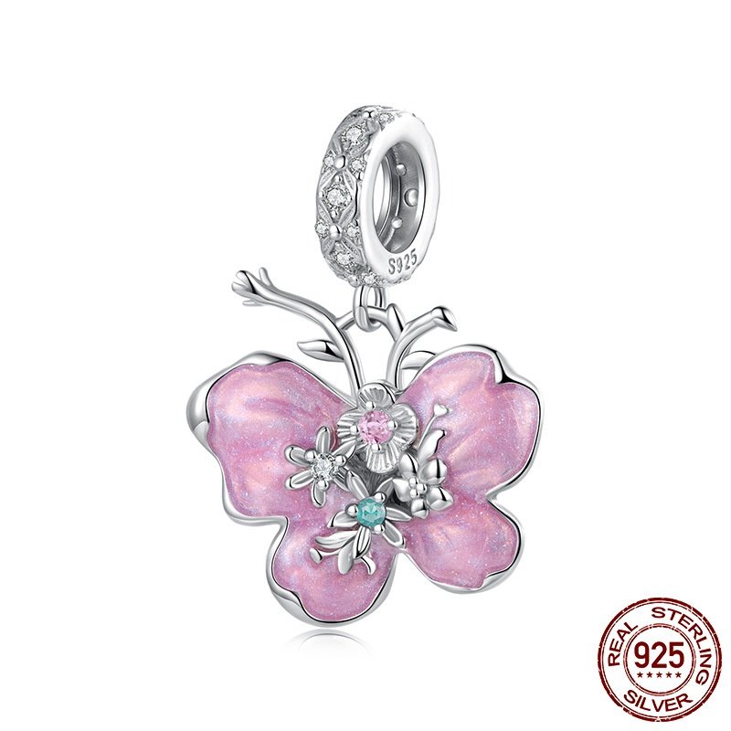 s925纯银粉色蝴蝶花朵吊坠diy手链串珠散珠饰品配饰,饰品/流行首饰/时尚饰品新,银饰吊坠,淘宝优惠券,粉丝福利购,淘宝优惠卷