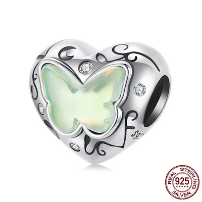 S925纯银蝴蝶爱心手链散珠