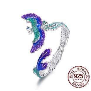 灵动凤凰开口戒指s925纯银优雅高贵珐琅羽翼戒指手饰