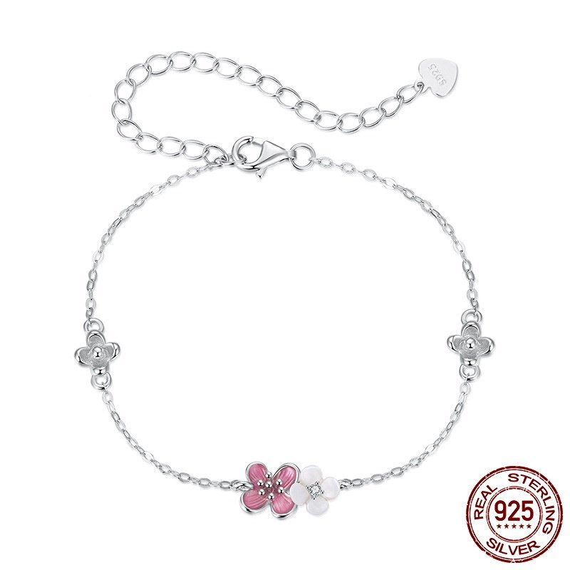 S925纯银贝壳花手链春季新款