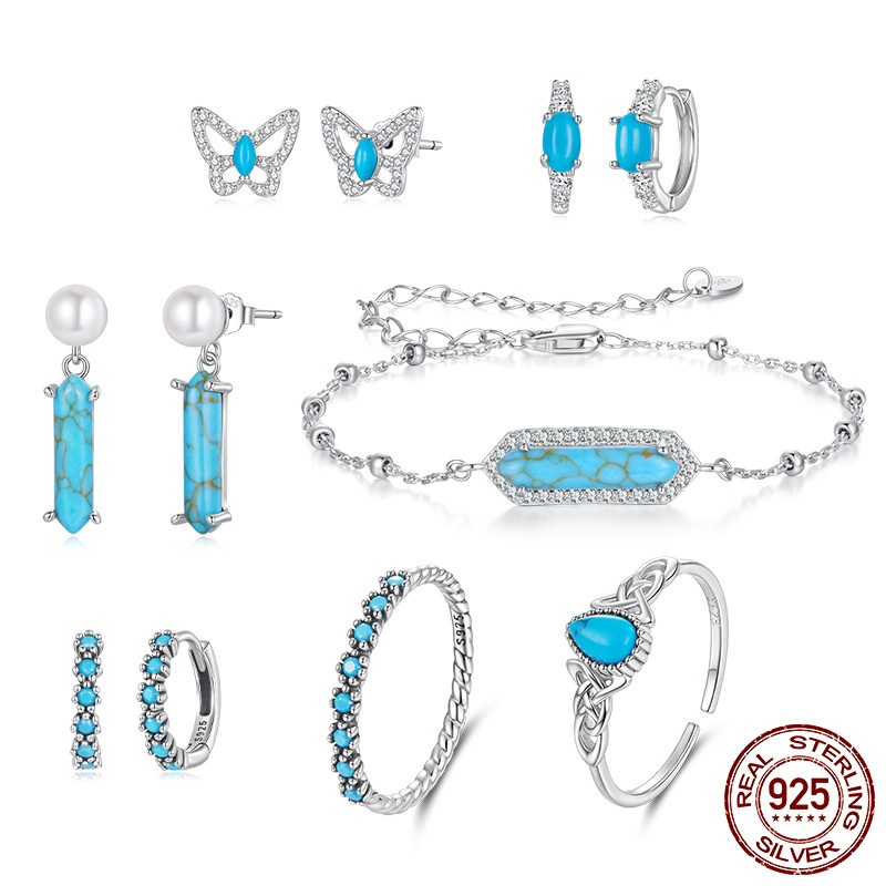 复古蓝色松石系列耳环项链套装