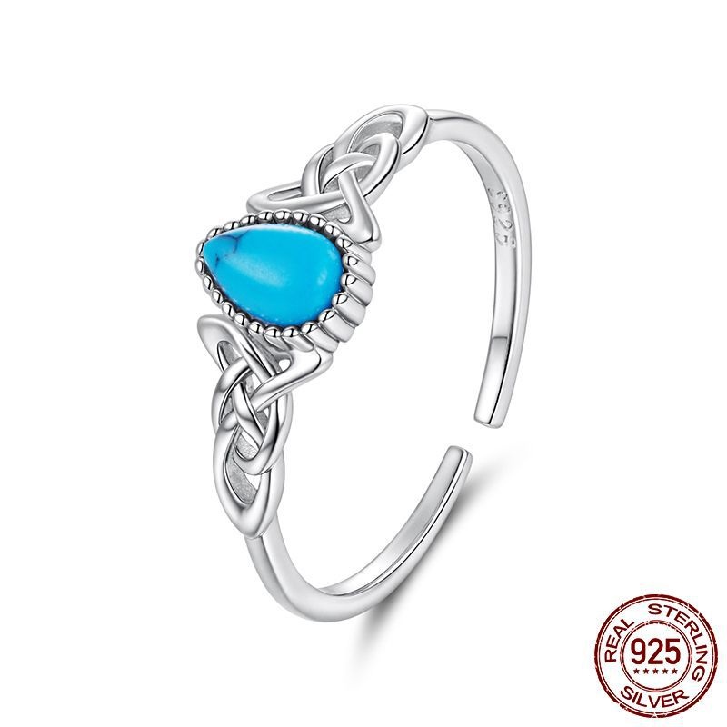 复古水滴形松石开口戒