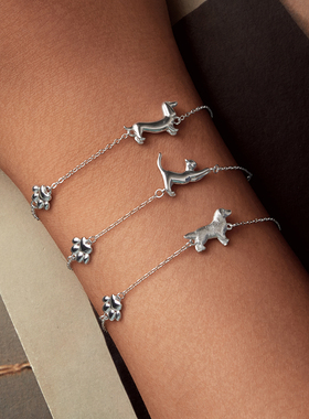可爱动物合集手链S925纯银脚印爪爪镀白金百搭手饰