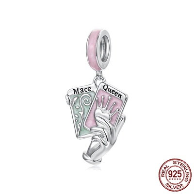 塔罗牌女王权杖吊坠配件 个性s925纯银双牌diy手链串珠吊坠