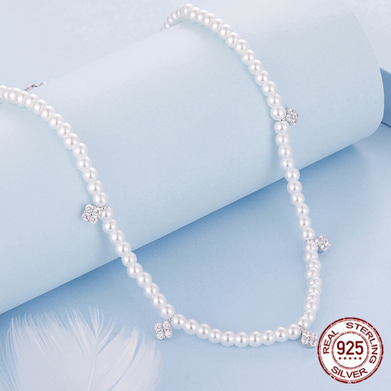 简约四叶草珍珠项链s925纯银